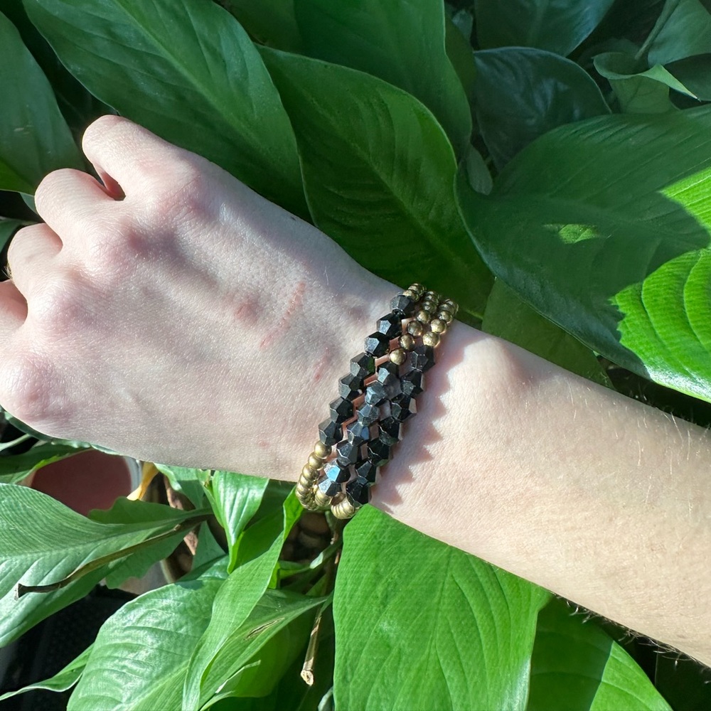 Stack Of 3 Brass & Onyx Bracelet Stack